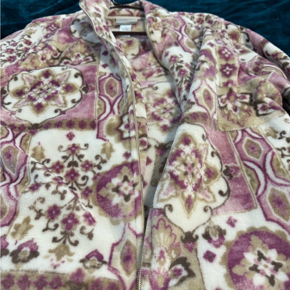 Alfred Dunner Cream and Purple Teddy Jacket